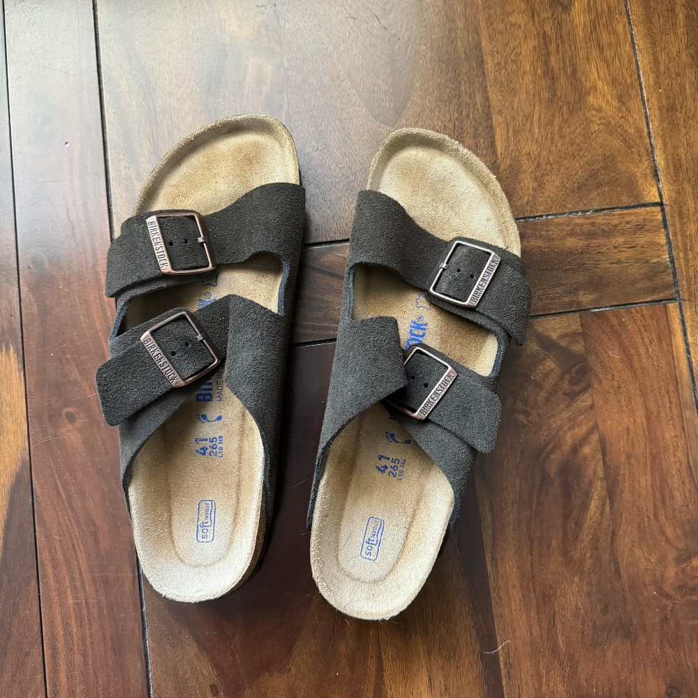 Birkenstock Arizona Suede Double Strap Sandals in Dark Brown 41 Narrow - Picture 6 of 6